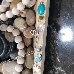 Silver Charm Necklace with Turquoise and Abalone Accents